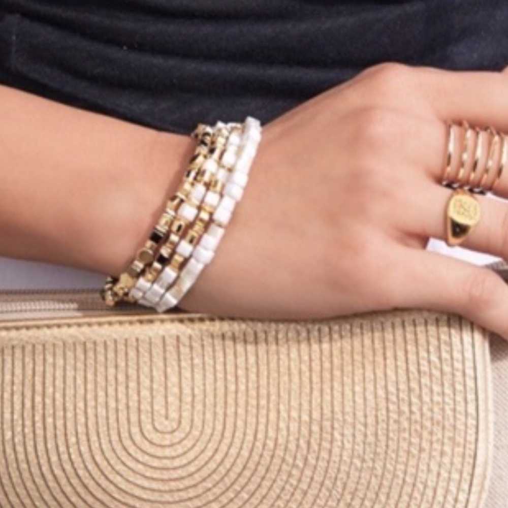 Stella & Dot | Layered Pearl + Gold Beaded Dainty Gold Boho Gia Coil Bra… - Picture 8 of 8
